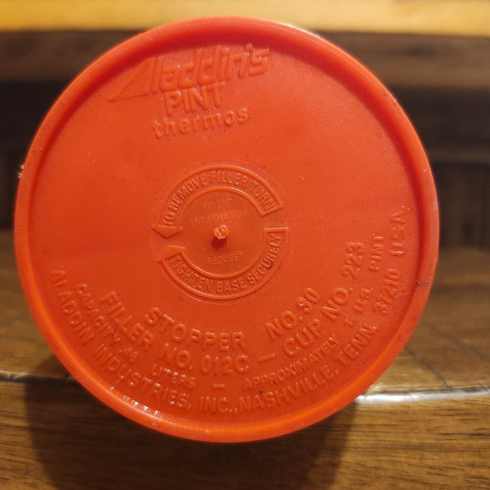 Vintage 80s Aladdin Thermos 16oz Red Yellow Orange Stripe Retro Camping Lip Cup - Picture 5 of 8